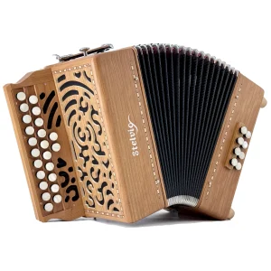 Accordéon STELVIO Bréhat + 2 de face - 2 rangées + 2 boutons, 3 voix/8 basses, bois cerisier et mécanique aluminium